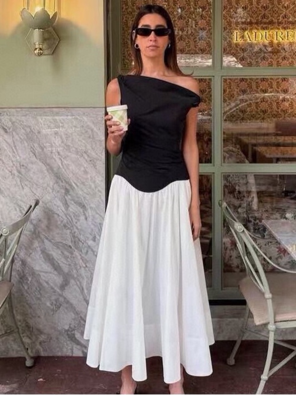 NWOT Simkhai Off Shoulder Midi Dress in White Black, Size US 6